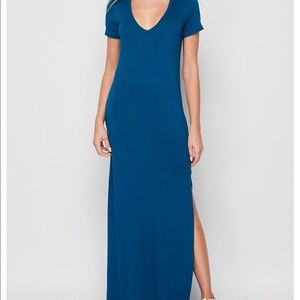 V-Neck Side Vent Maxi T-Shirt Dress